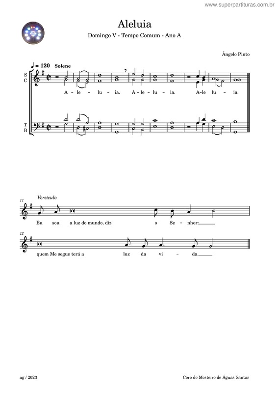 Partitura da música Aleluia v.72