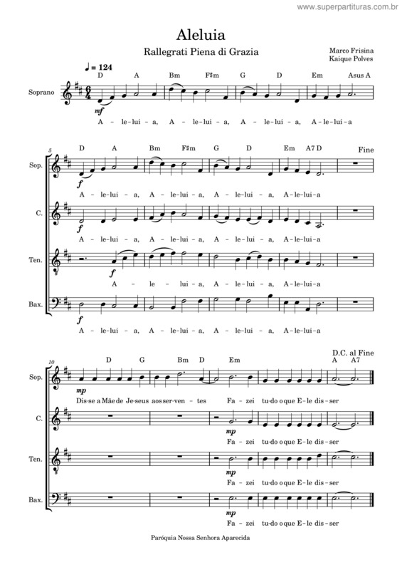 Partitura da música Aleluia v.76