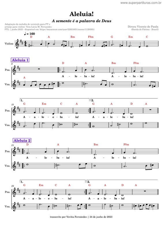 Partitura da música Aleluia v.87