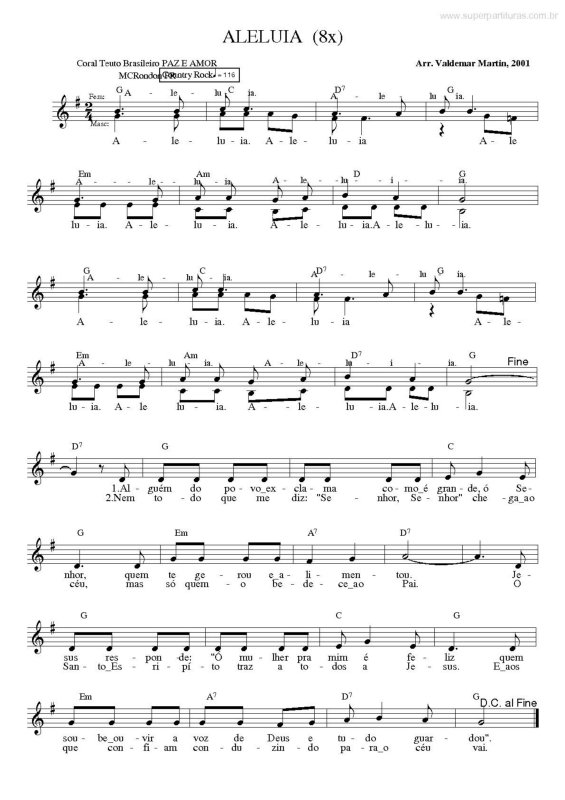 Partitura da música Aleluia