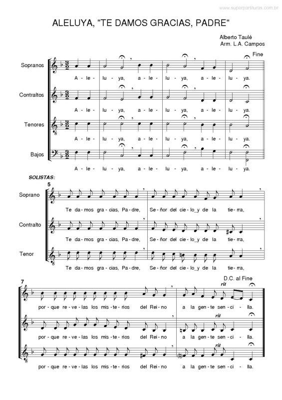 Partitura da música Aleluya, Te Damos Gracias, Padre