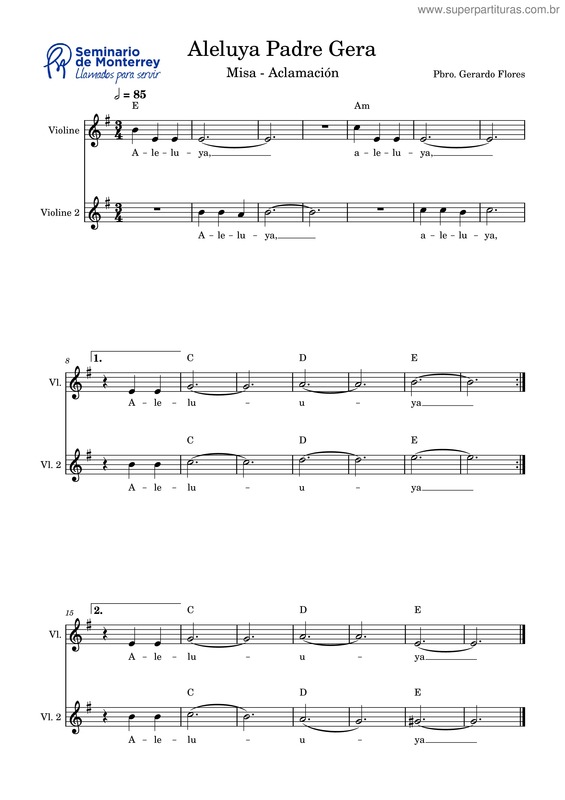 Partitura da música Aleluya Padre Gera