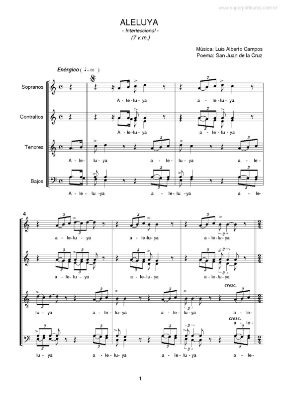 Partitura da música Aleluya