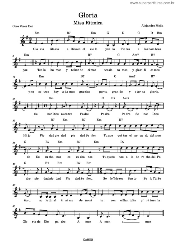 Partitura da música Alelya Misa Coral  – Alejandro Mejia  Aleluya Misa Coral  – Alejandro Mejia  Gloria–Alejandro Mejia Misa Ritmica
