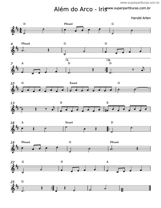 Partitura da música Alem Do Arco–Iris – Harold Arlen v.2