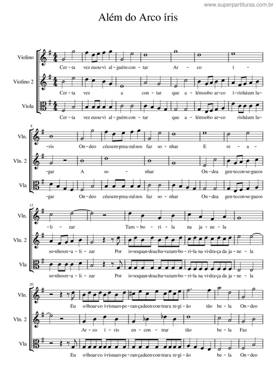 Partitura da música Alem Do Arco Íris 2 Violinos