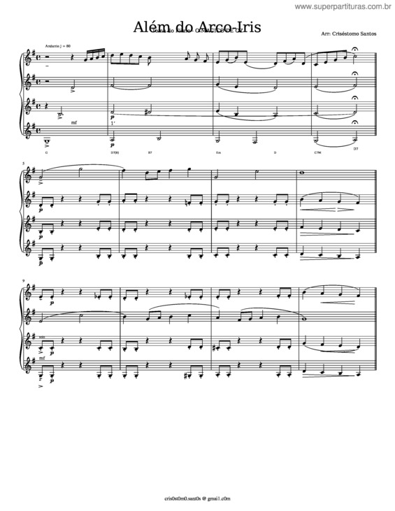 Partitura da música Além Do Arco–Iris Quarteto Clarinete