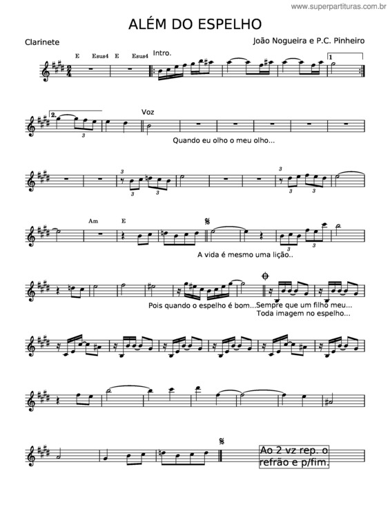 Partitura da música Além Do Espelho – João Nogueira;P.C. Pinheiro