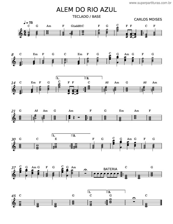 Partitura da música Alem Do Rio Azul – Carlos Moises
