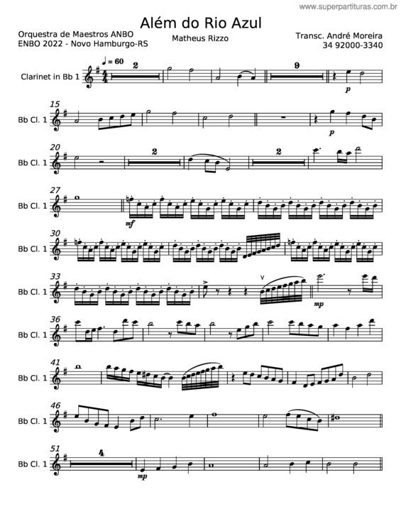 Partitura da música Além Do Rio Azul – Matheus Rizzo v.5