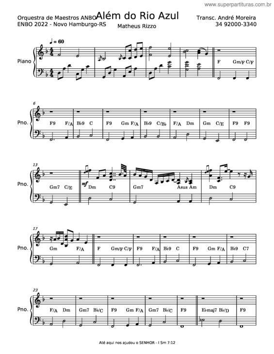 Partitura da música Além Do Rio Azul – Matheus Rizzo