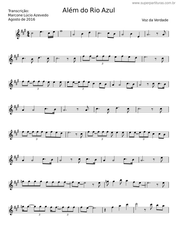 Partitura da música Além Do Rio Azul – Voz Da Verdade v.3