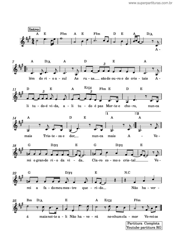Partitura da música Além Do Rio Azul – Voz Da Verdade