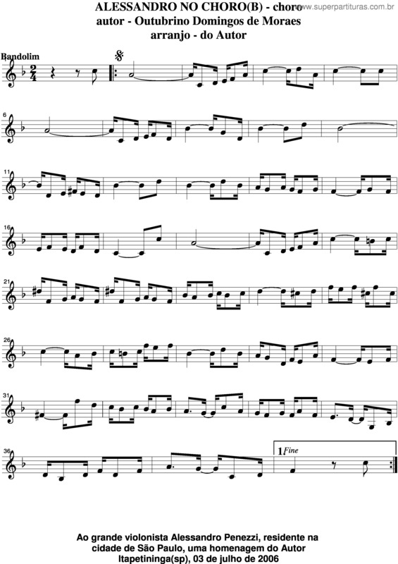 Partitura da música Alessadro No Choro