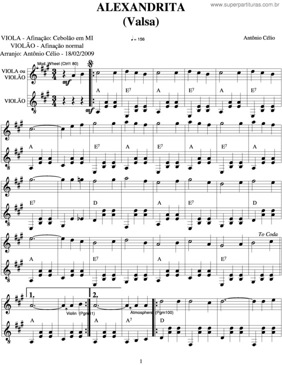 Partitura da música Alexandrina v.6