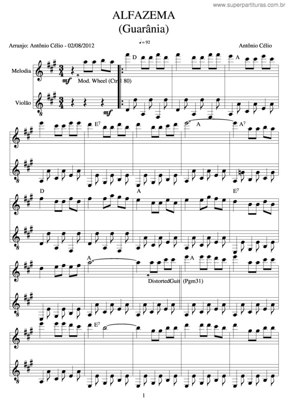Partitura da música Alfazema v.2