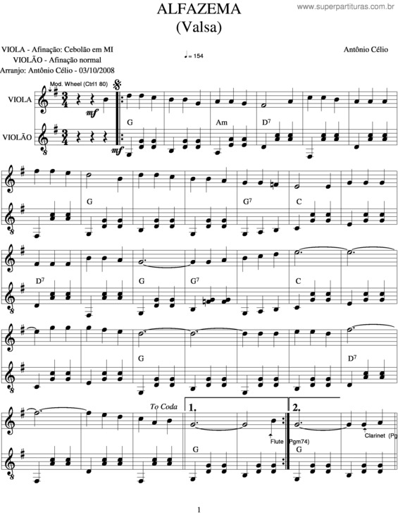 Partitura da música Alfazema