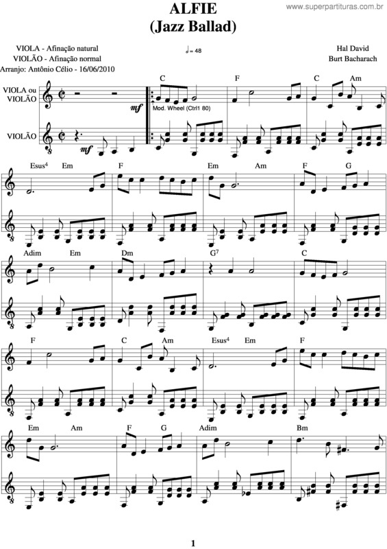 Partitura da música Alfie v.3