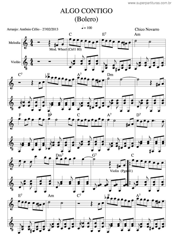 Partitura da música Algo Contigo v.3