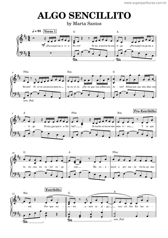 Partitura da música Algo Sencillito – Marta Santos