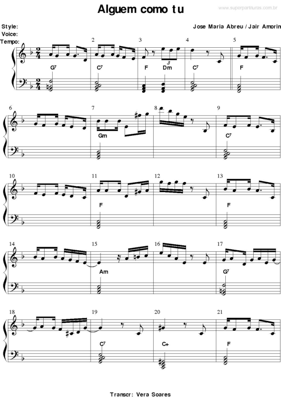 Partitura da música Alguém como Tu