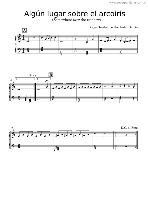 Partitura da música Algún Lugar Sobre El Arcoiris