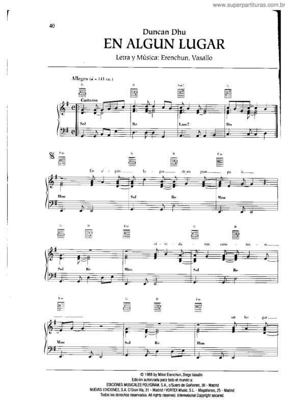 Partitura da música Algún Lugar