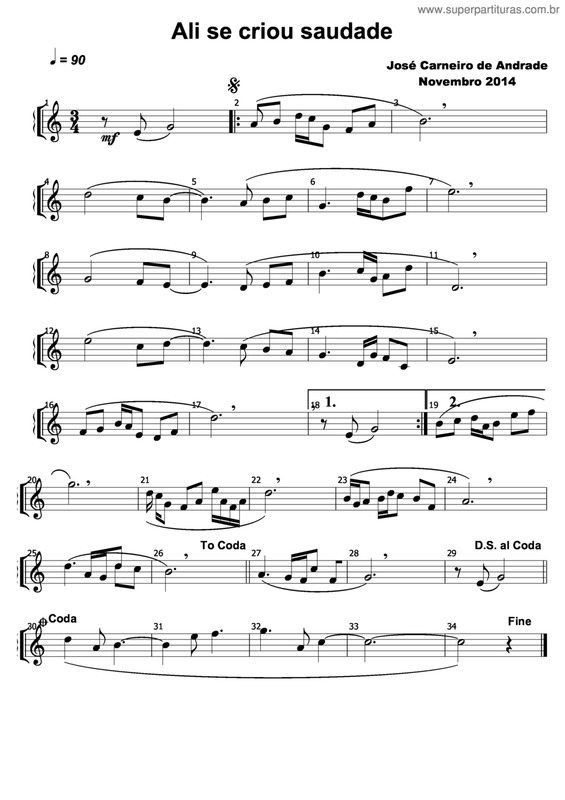 Partitura da música Ali De Criou Saudade
