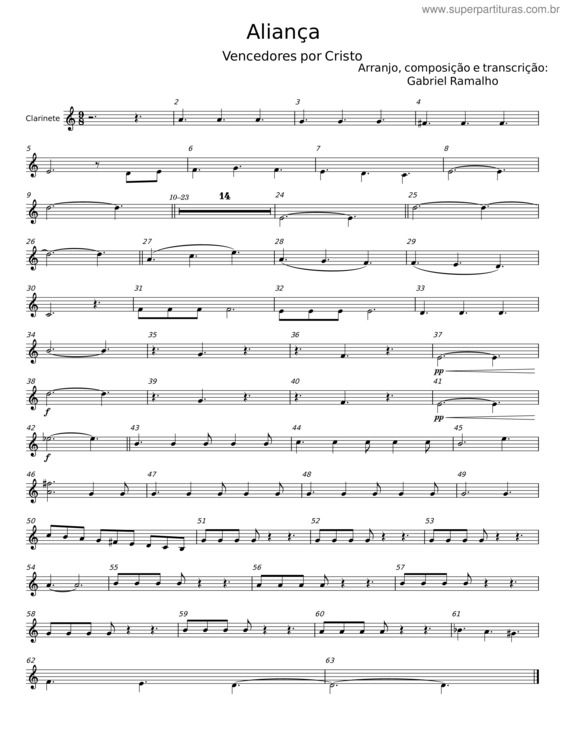 Partitura da música Aliança – Gabriel Ramalho