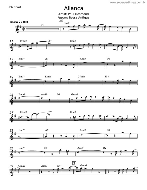 Partitura da música Alianca – Paul Desmond
