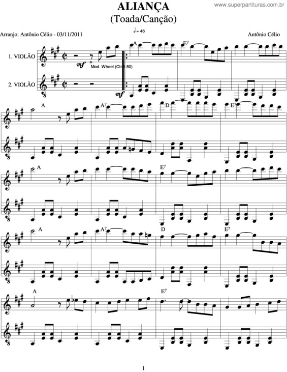 Partitura da música Aliança v.3