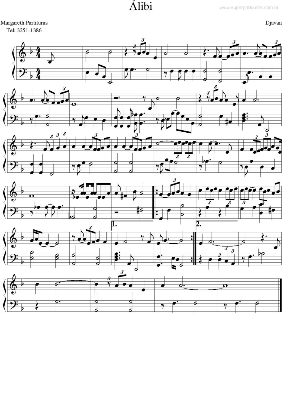 Partitura da música Álibi