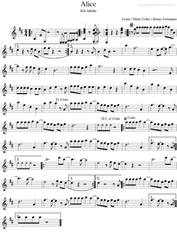 Partitura da música Alice v.2