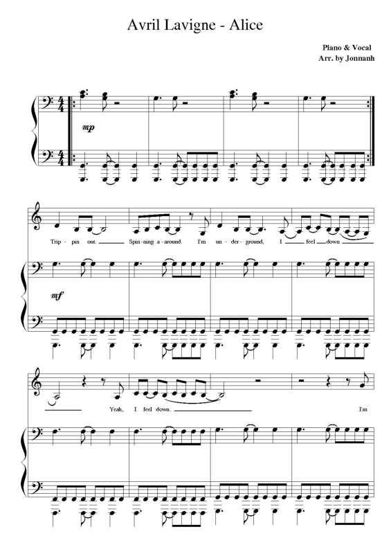 Partitura da música Alice v.5