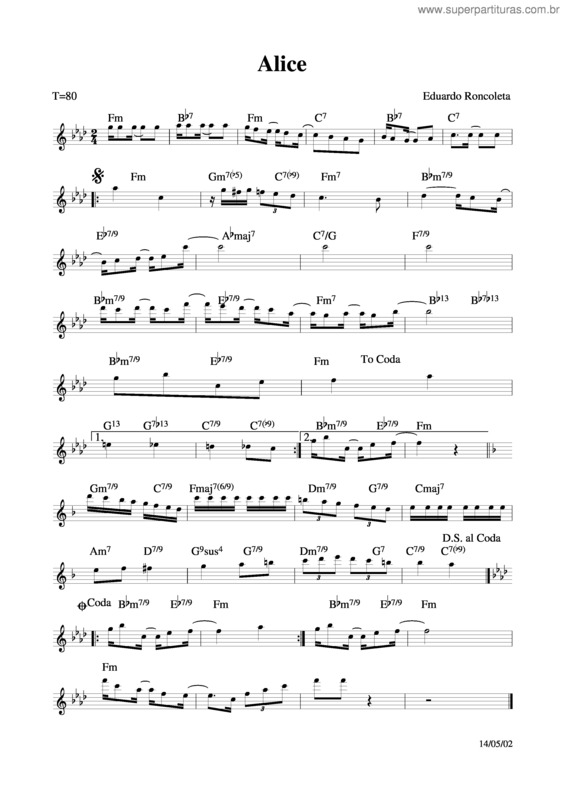 Partitura da música Alice v.6