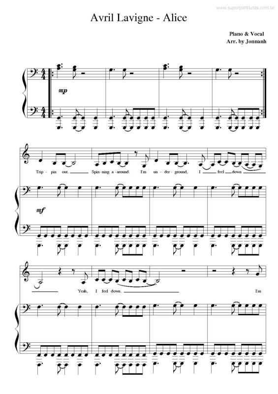 Partitura da música Alice