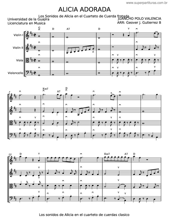 Partitura da música Alicia Adorada – Juancho Polo Valencia