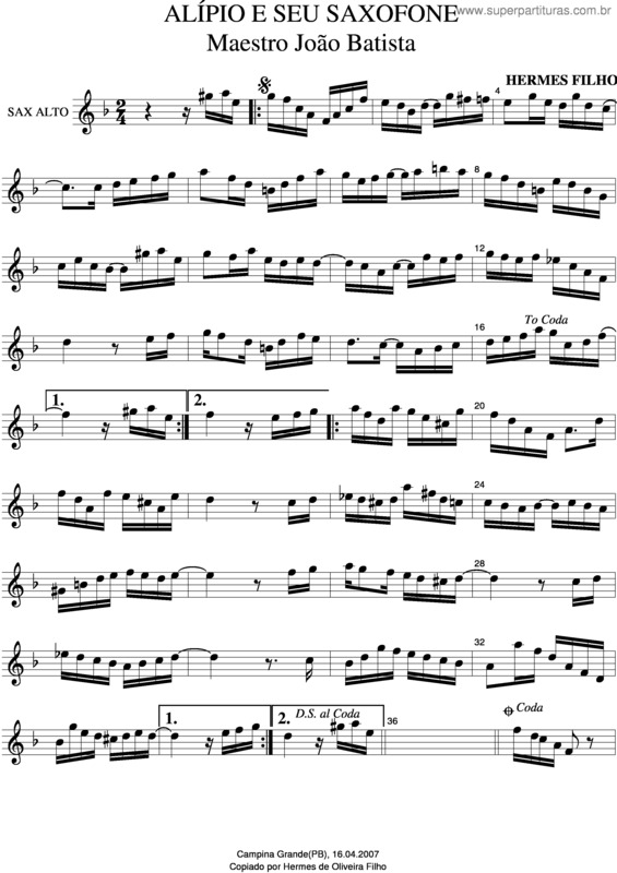 Partitura da música Alípio E Seu Saxofone v.2