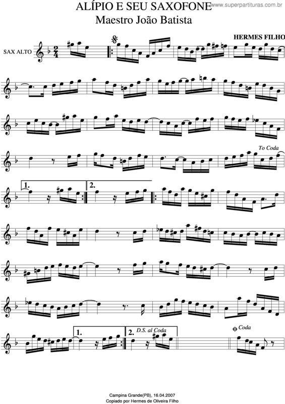 Partitura da música Alípio E Seu Saxofone