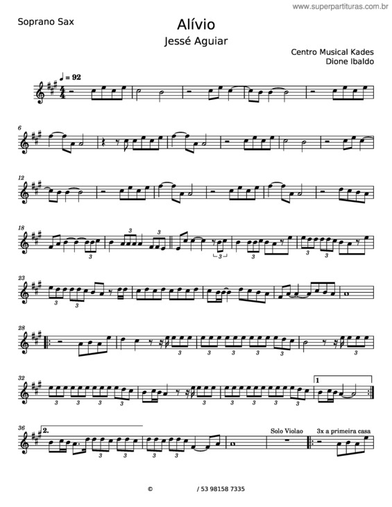 Partitura da música Alívio – Jessé Aguiar v.2