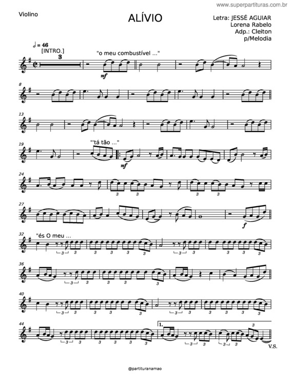 Partitura da música Alívio – Jessé Aguiar v.3