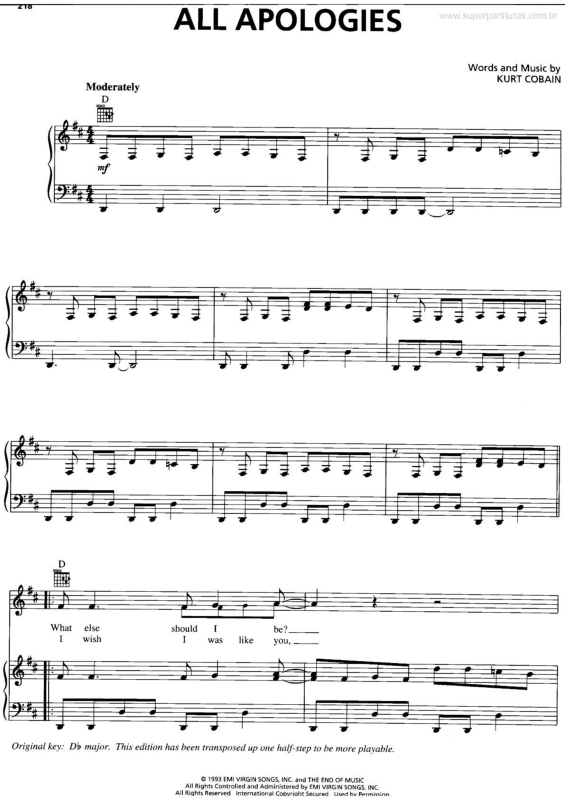 Partitura da música All Apologies v.3