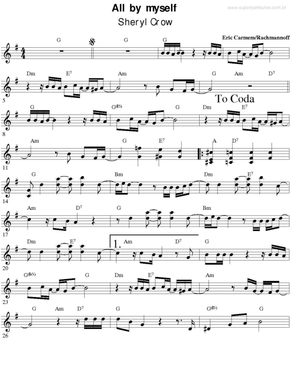 Partitura da música All By Myself v.2