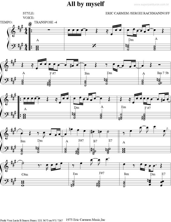 Partitura da música All by Myself