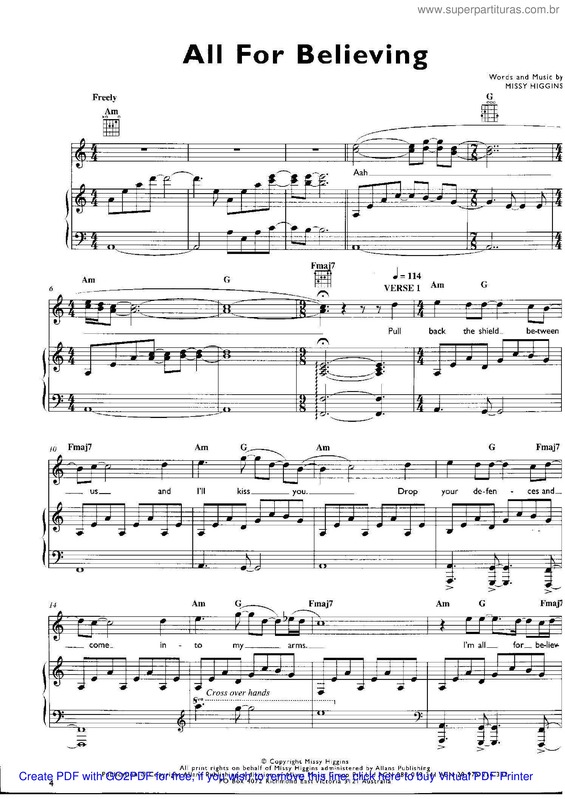 Partitura da música All For Believing