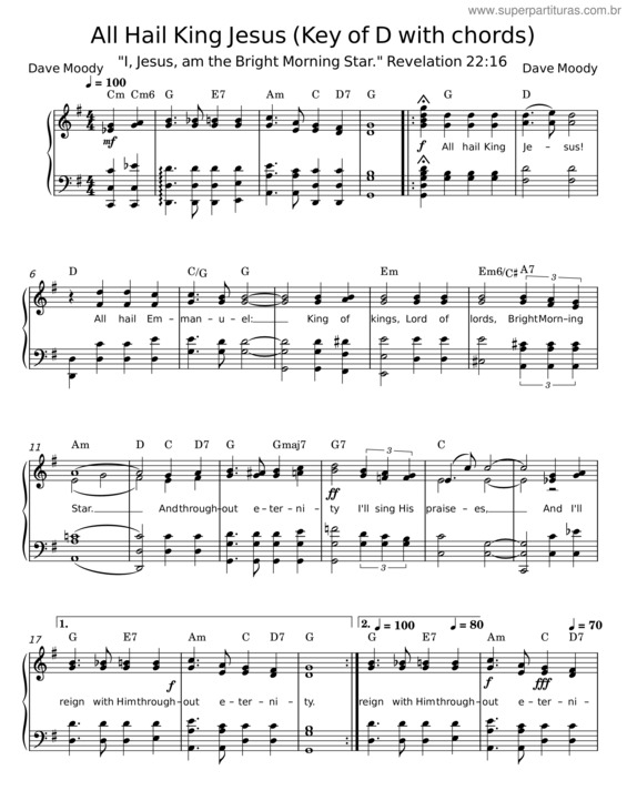Partitura da música All Hail King Jesus – Dave Moody