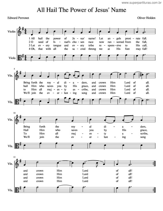 Partitura da música All Hail The Power Of Jesus Name Duet