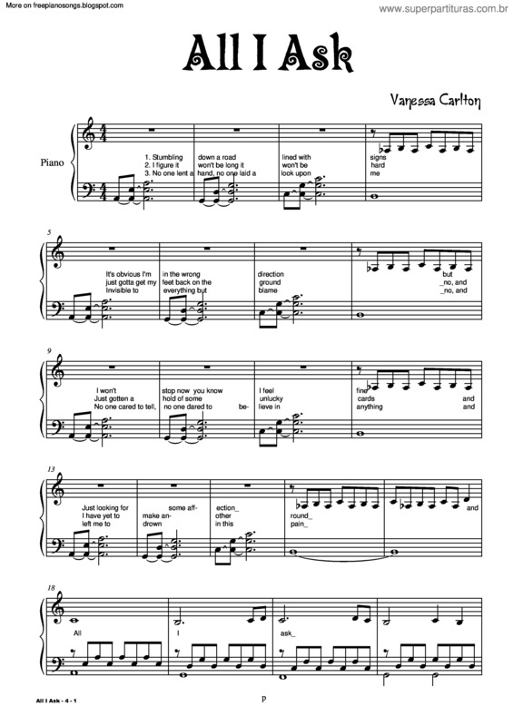 Partitura da música All I Ask