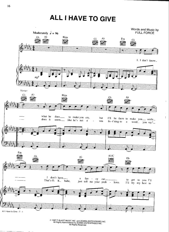 Partitura da música All I Have To Give v.2