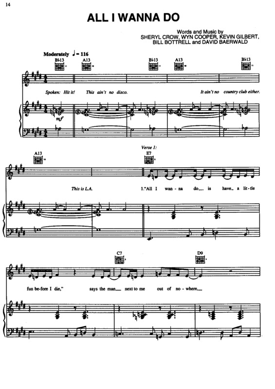 Partitura da música All I Wanna Do